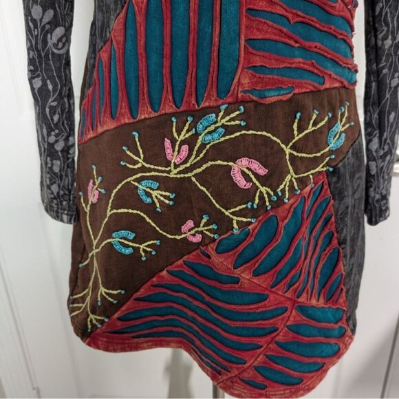 Rising International Embroidered Floral Dress Womens Size Small Brown Artsy Boho - Picture 3 of 9